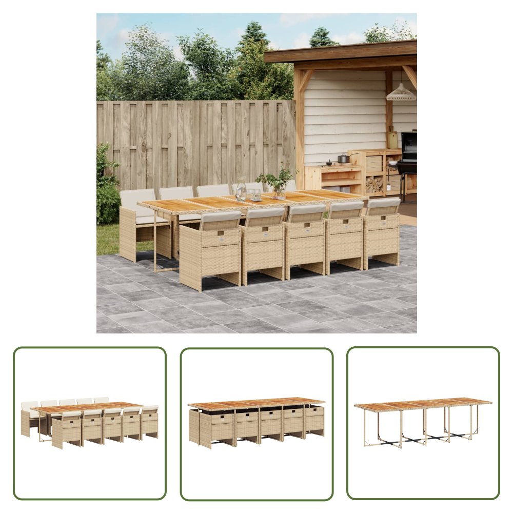 The Living Store 11-cz. zestaw mebli ogrodowych z poduszkami - beżowy - polirattan - Meble Ogrodowe