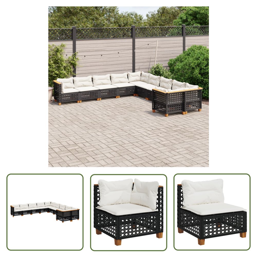 The Living Store 10-cz. zestaw wypoczynkowy do ogrodu - z poduszkami - czarny - Sofa Ogrodowa