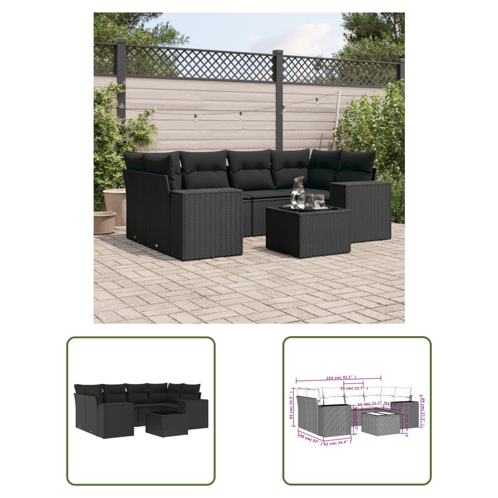 The Living Store 7-cz. zestaw wypoczynkowy do ogrodu - z poduszkami - czarny - Sofa Ogrodowa