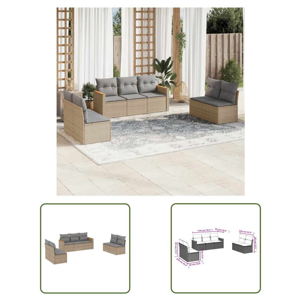 The Living Store 7-cz. zestaw wypoczynkowy do ogrodu - z poduszkami - beżowy - Sofa Ogrodowa