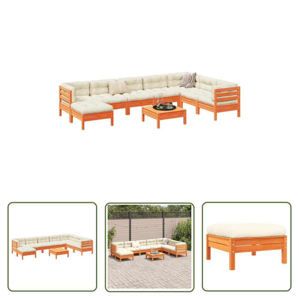 The Living Store 9-cz. zestaw wypoczynkowy do ogrodu - z poduszkami - woskowy brąz - Zestaw Wypoczynkowy Do Ogrodu