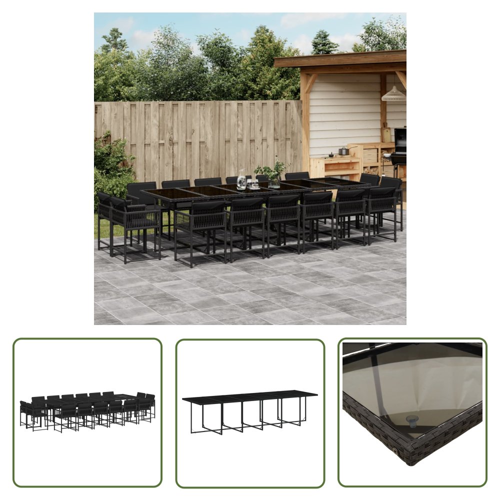 The Living Store 17-cz. zestaw mebli ogrodowych z poduszkami - czarny - rattan PE - Meble Ogrodowe
