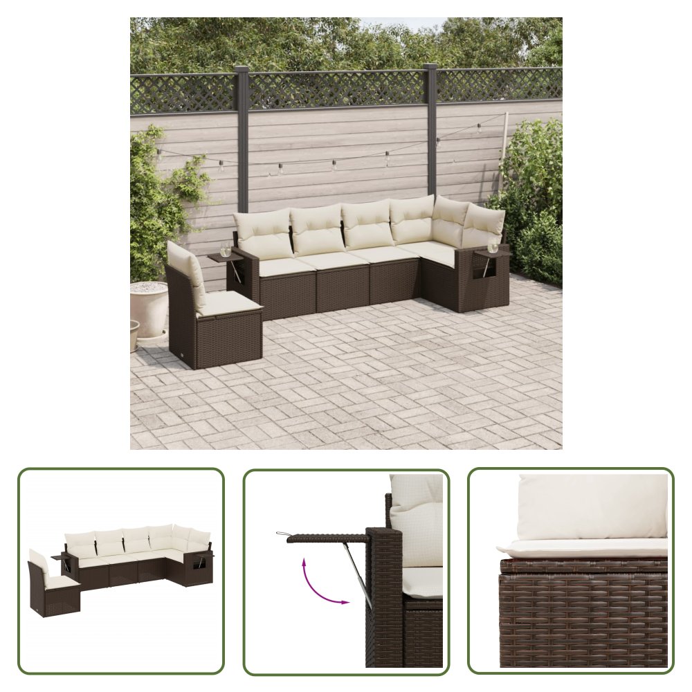 The Living Store 6-cz. zestaw wypoczynkowy do ogrodu - z poduszkami - brązowy - Sofa Ogrodowa