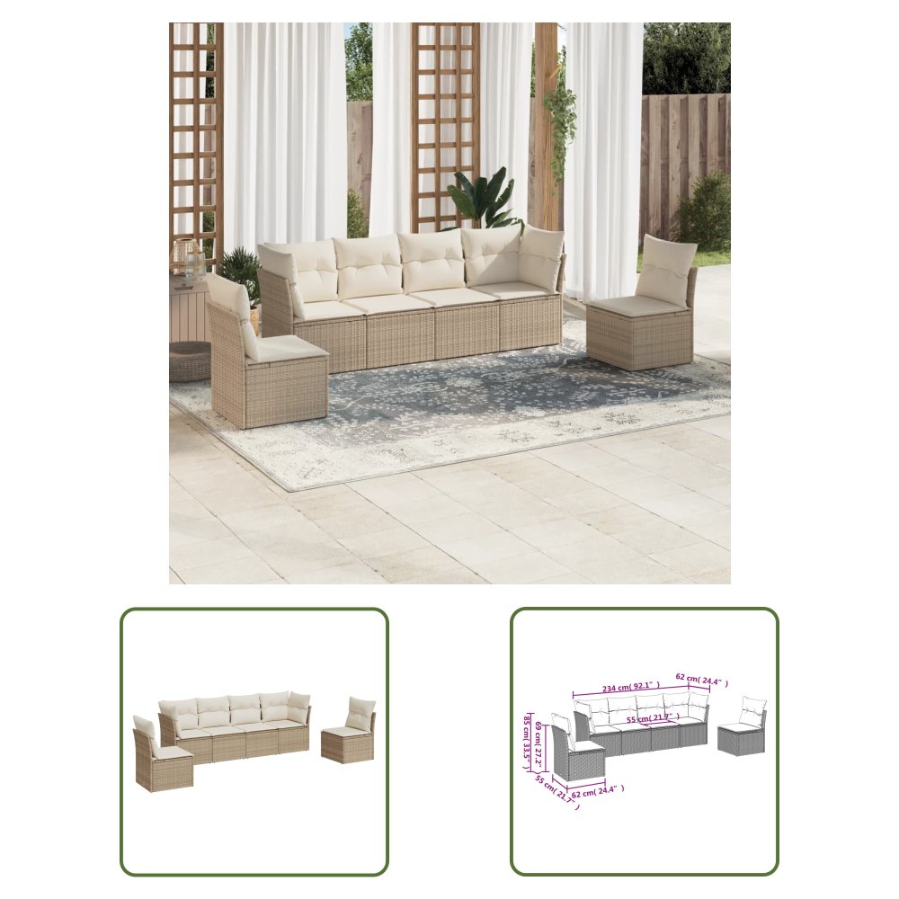 The Living Store 6-cz. zestaw mebli ogrodowych z poduszkami - beżowy - polirattan - Sofa Ogrodowa