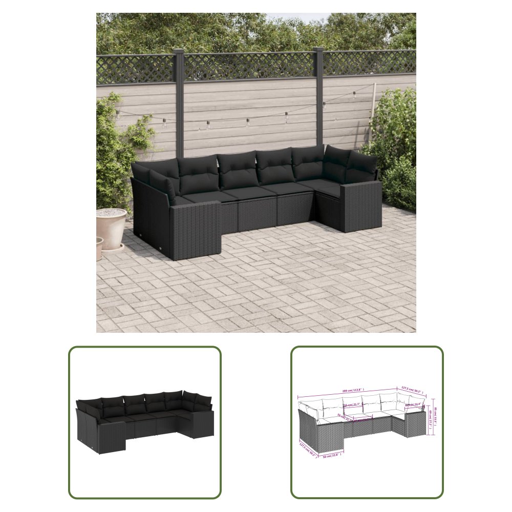 The Living Store 7-cz. zestaw wypoczynkowy do ogrodu - z poduszkami - czarny - Sofa Ogrodowa