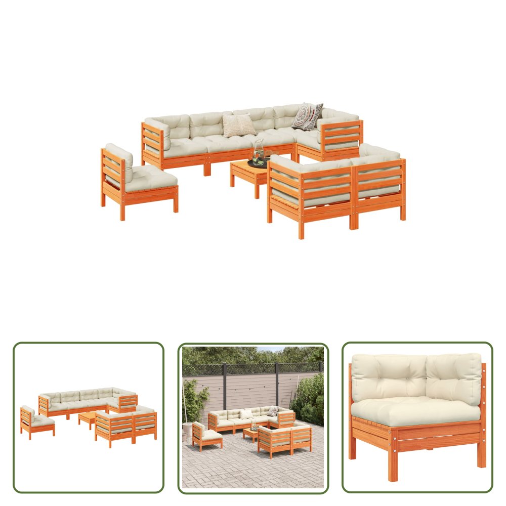 The Living Store 9-cz. zestaw wypoczynkowy do ogrodu - z poduszkami - woskowy brąz - Zestaw Wypoczynkowy Do Ogrodu