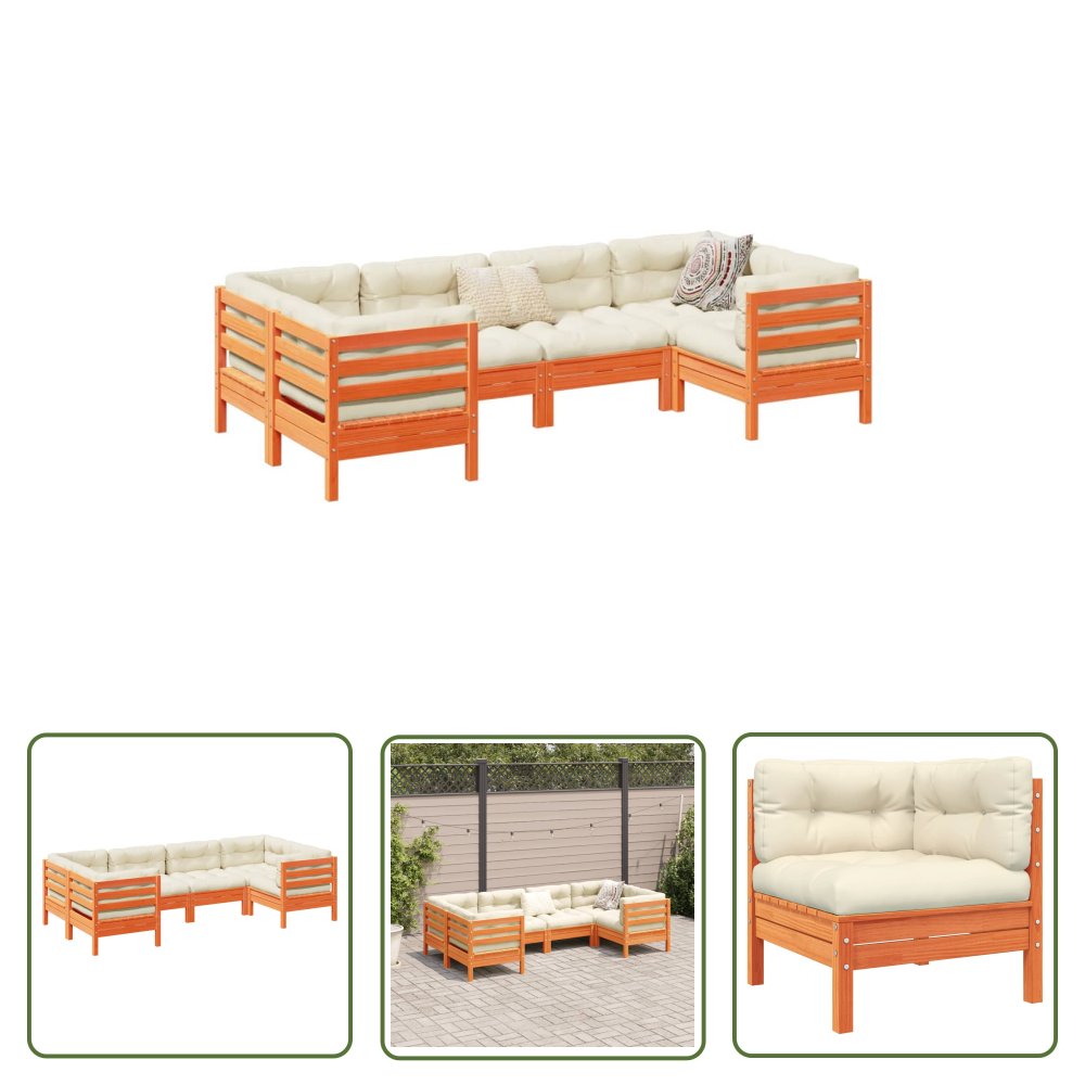 The Living Store 6-cz. - ogrodowy zestaw wypoczynkowy z poduszkami - woskowy brąz - Zestaw Wypoczynkowy Do Ogrodu