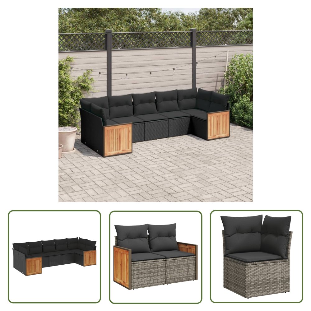 The Living Store 7-cz. zestaw wypoczynkowy do ogrodu - z poduszkami - czarny - Sofa Ogrodowa