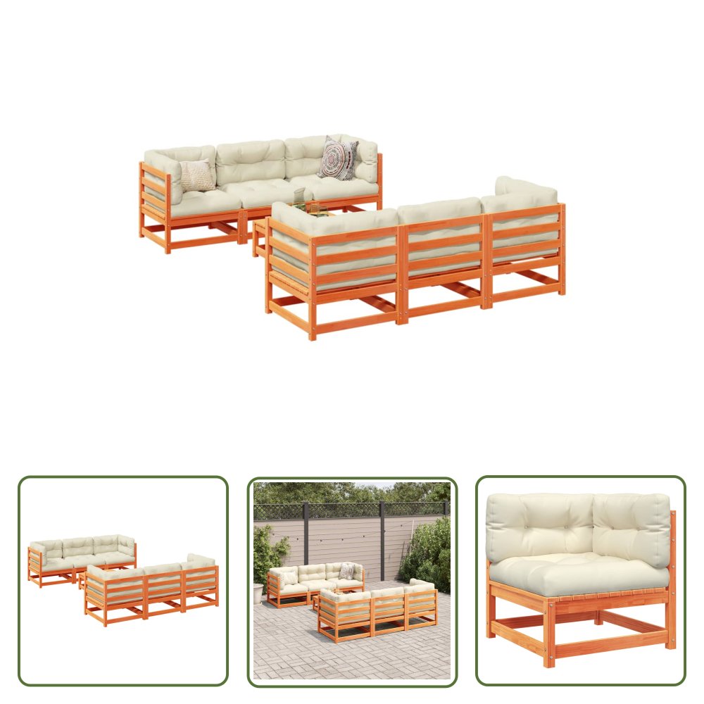 The Living Store 7-cz zestaw wypoczynkowy do ogrodu - z poduszkami - woskowy brąz - Zestaw Wypoczynkowy Do Ogrodu