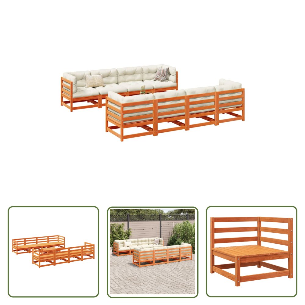 The Living Store 9-cz. zestaw wypoczynkowy do ogrodu - woskowy brąz - sosnowy - Zestaw Wypoczynkowy Do Ogrodu