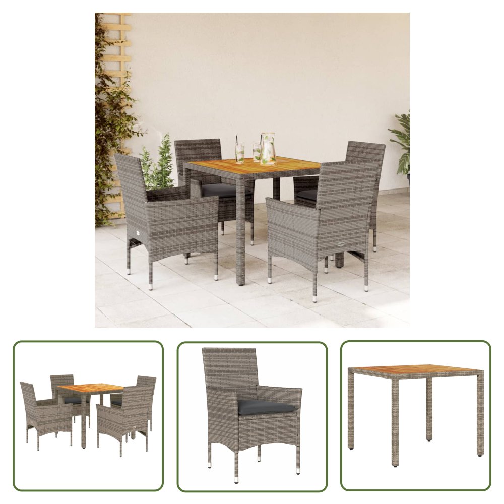 The Living Store 5-cz. zestaw mebli ogrodowych z poduszkami - szary - polirattan - Meble Ogrodowe