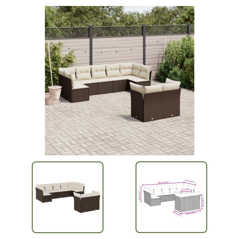 The Living Store 9-cz. zestaw mebli ogrodowych z poduszkami - brązowy - polirattan - Sofa Ogrodowa