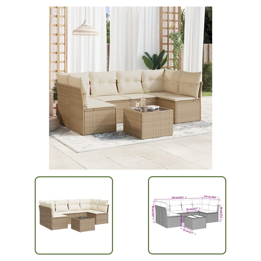 The Living Store 7-cz. zestaw wypoczynkowy do ogrodu - z poduszkami - beżowy - Sofa Ogrodowa