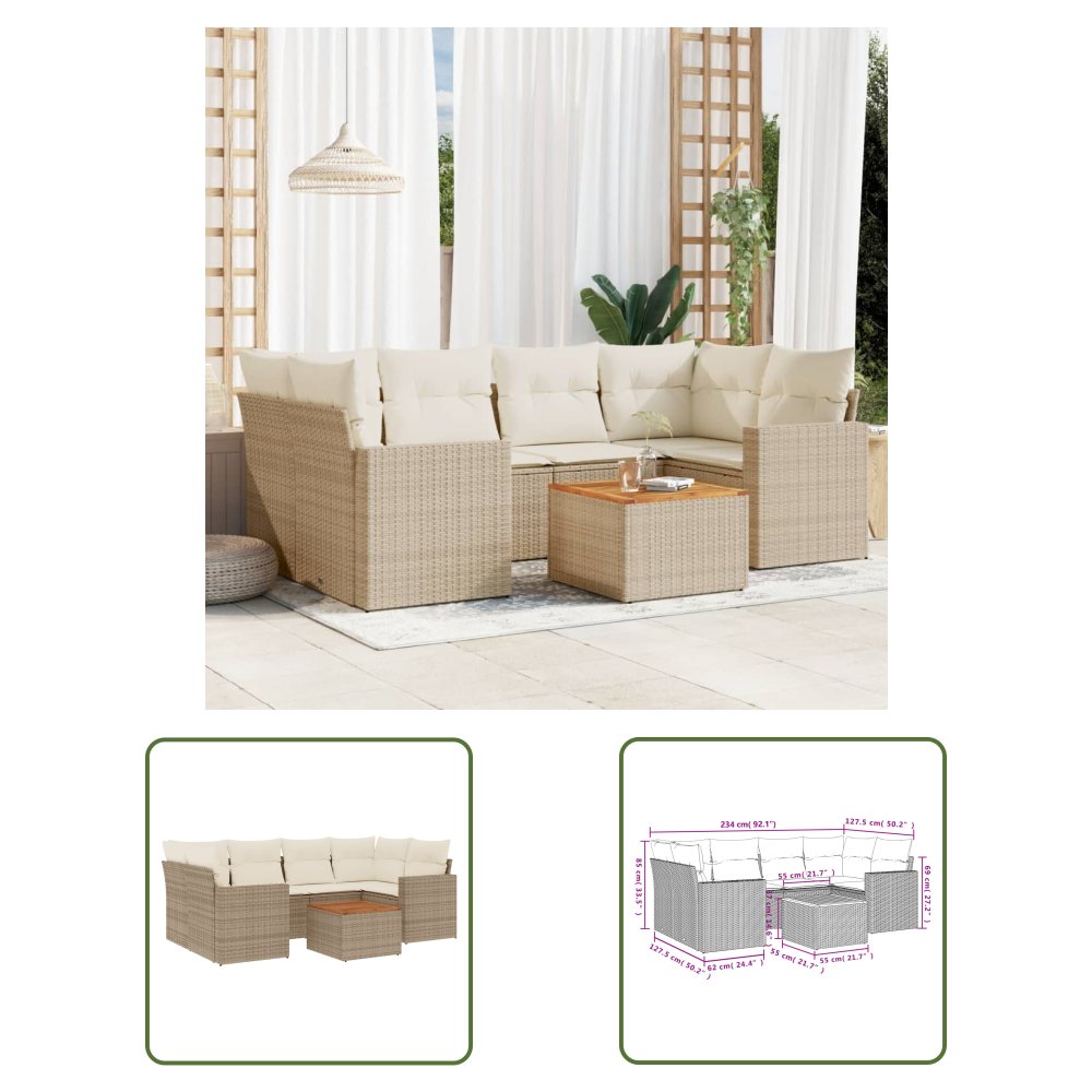 The Living Store 7-cz. zestaw wypoczynkowy do ogrodu - z poduszkami - beżowy - Sofa Ogrodowa