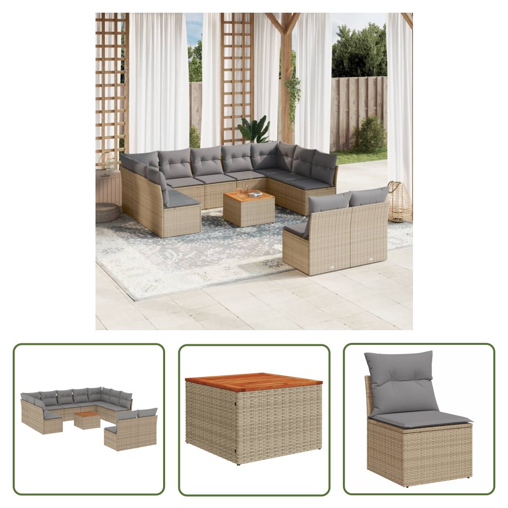 The Living Store 12-cz. zestaw mebli ogrodowych z poduszkami - mieszany beż - Sofa Ogrodowa