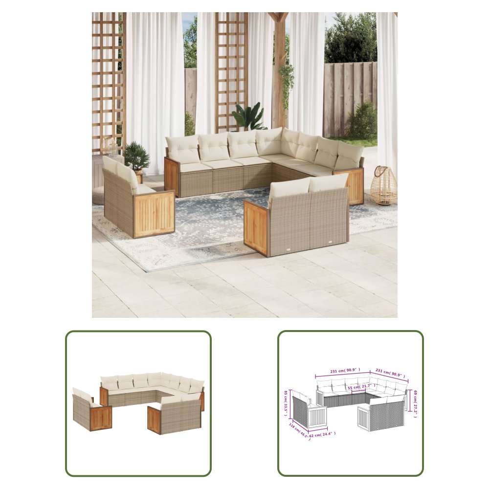The Living Store 11-cz. zestaw mebli ogrodowych z poduszkami - beżowy - polirattan - Sofa Ogrodowa