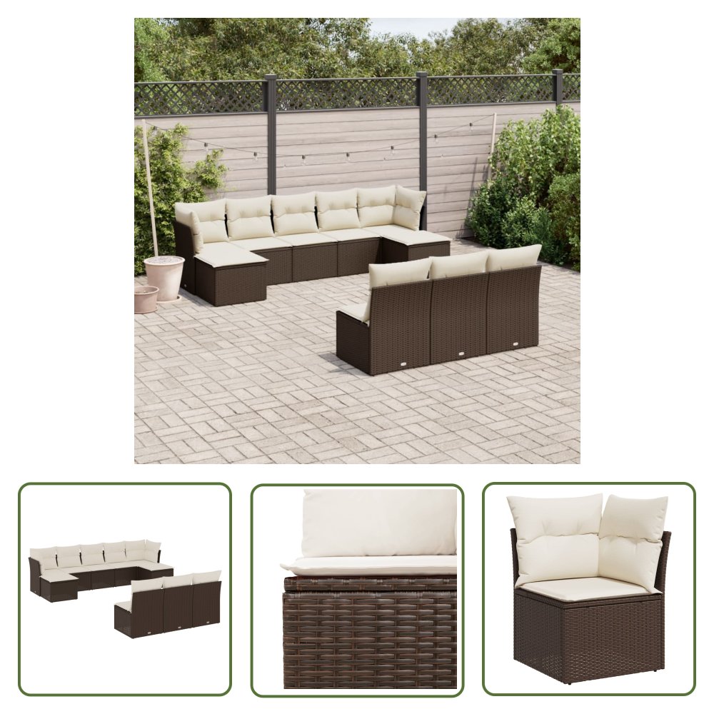 The Living Store 10-cz. zestaw mebli ogrodowych z poduszkami - brązowy polirattan - Sofa Ogrodowa