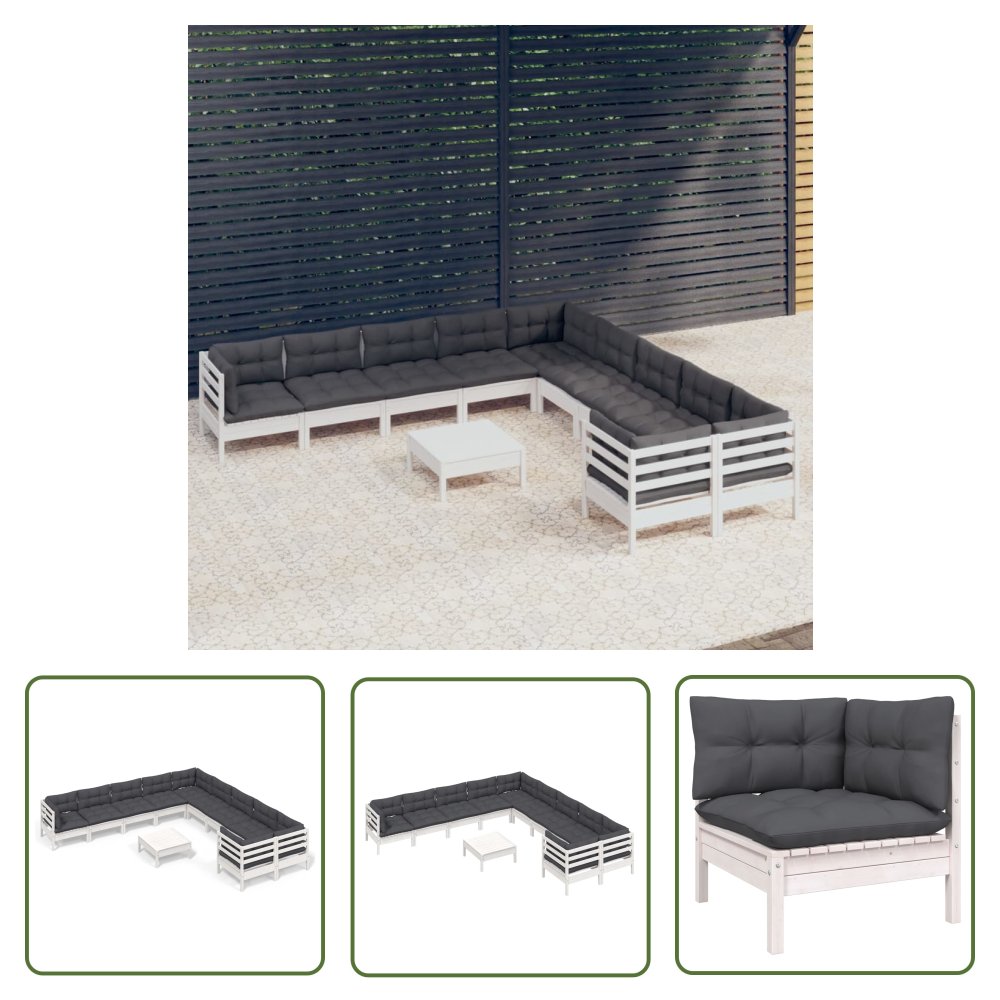 The Living Store 11-cz. zestaw wypoczynkowy do ogrodu - z poduszkami - biały - Zestaw Wypoczynkowy Do Ogrodu