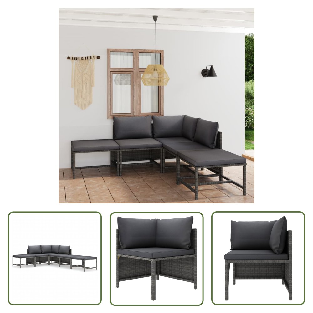 The Living Store 6-cz. zestaw wypoczynkowy do ogrodu - poduszki - rattan PE - szary - Ogrodowy Zestaw Wypoczynkowy