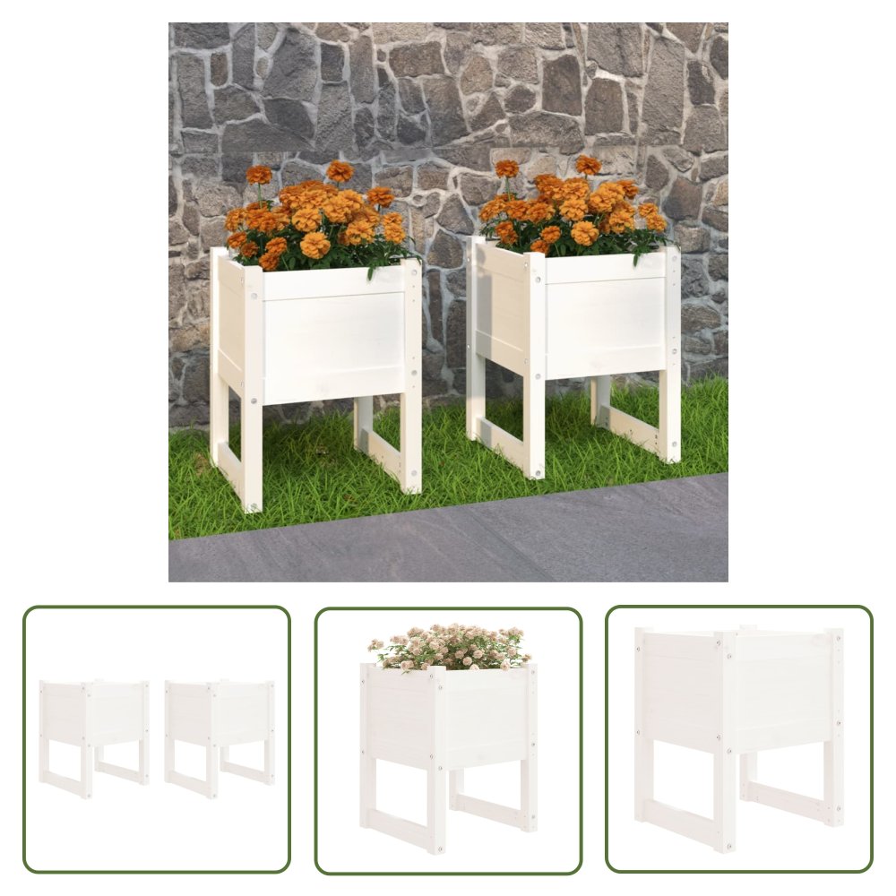 The Living Store Donice - 2 szt. - białe - 40x40x52 -5 cm - lite drewno sosnowe - Donica Ogrodowa