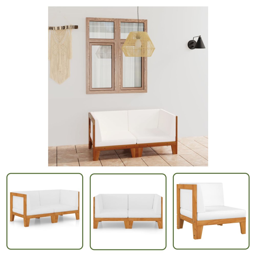 The Living Store 2-osobowa sofa z kremowymi poduszkami - lite drewno akacjowe - Sofa 2 Osobowa