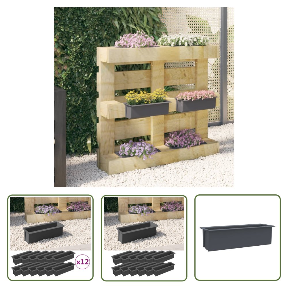 The Living Store Doniczki do palet - 12 szt. - szare - 36x13 -5x9 -5 cm - PP - Doniczka Do Palet