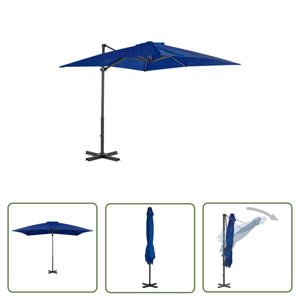 The Living Store Parasol wiszący z aluminiowym słupkiem - 250x250 cm - niebieski - Parasol Wiszący