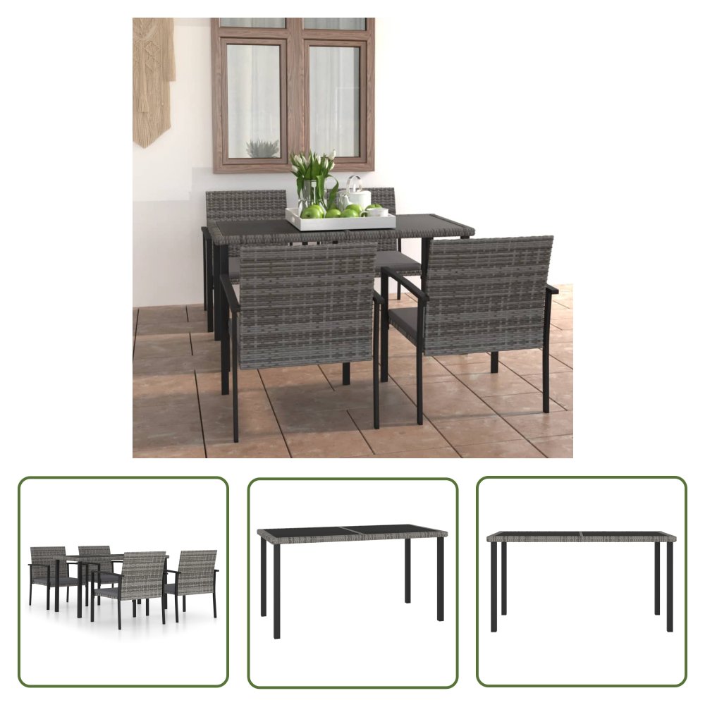 The Living Store 5-częściowy zestaw mebli ogrodowych - polirattan - szary - Zestaw Mebli Jadalnianych