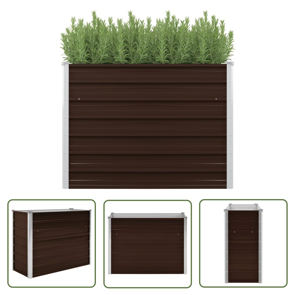 The Living Store Podwyższona donica - brązowa - 100x40x77 cm - galwanizowana stal - Podwyższona Donica