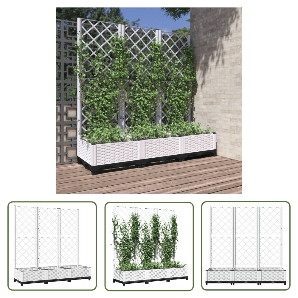 The Living Store Donica ogrodowa z kratką - biała - 120x40x121 -5 cm - PP - Donica Ogrodowa