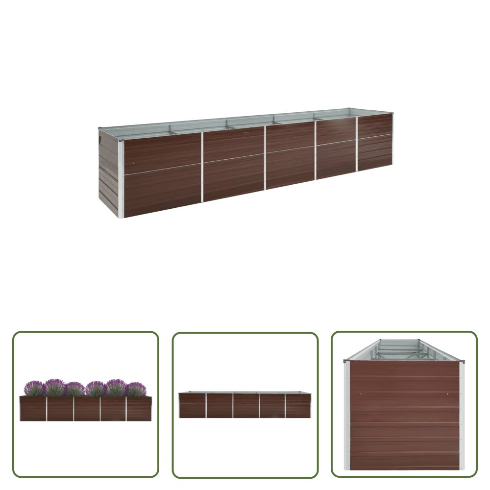 The Living Store Podwyższona donica z galwanizowanej stali 400x80x77 cm - brązowa - Podwyższona Donica