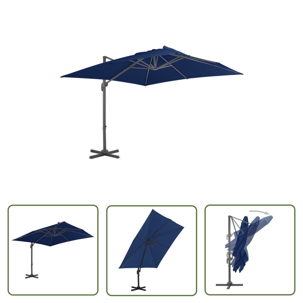 The Living Store Parasol wiszący z aluminiowym słupkiem - 3x3 m - niebieski - Parasol Wiszący