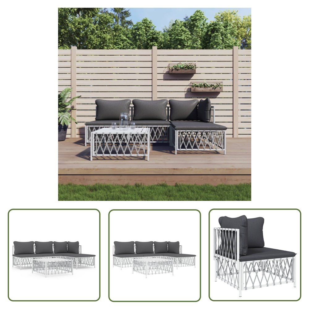 The Living Store 5-cz. zestaw wypoczynkowy do ogrodu - z poduszkami - biały - Zestaw Wypoczynkowy Do Ogrodu