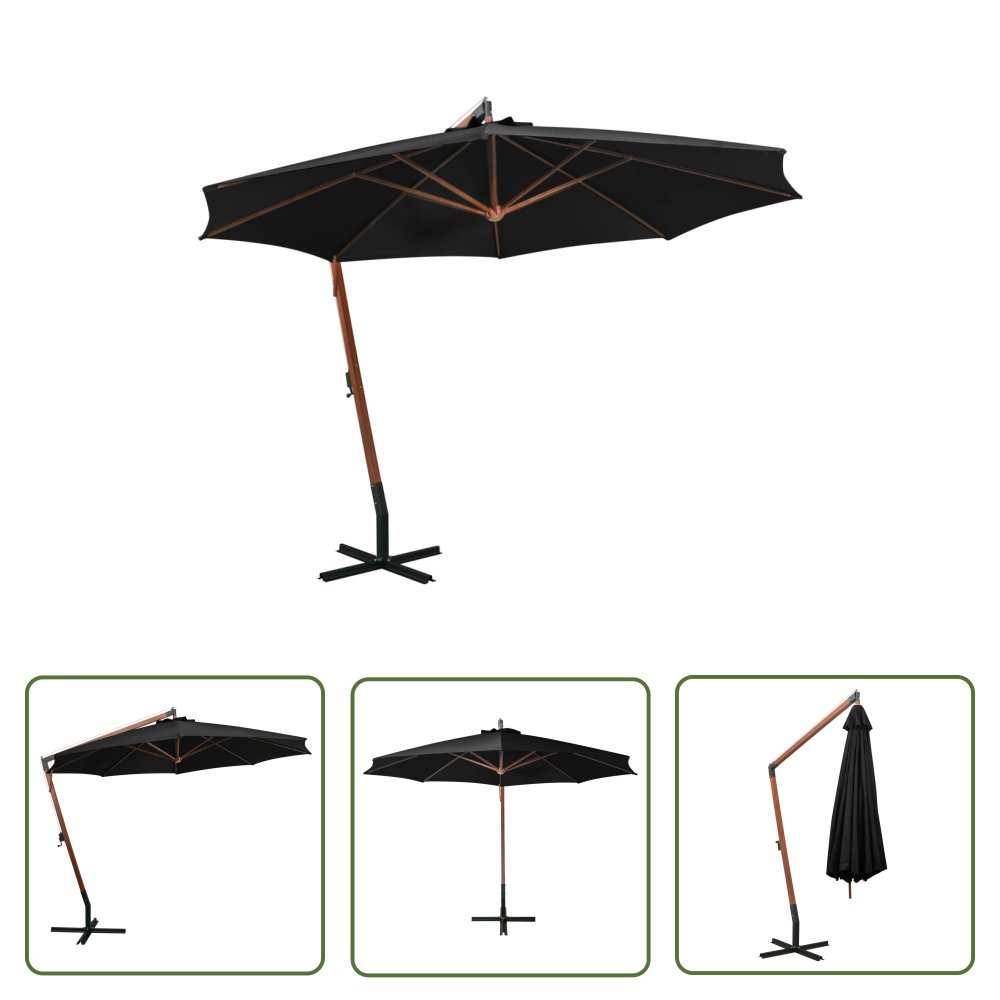 The Living Store Parasol ogrodowy wiszący - jodłowy słupek - czarny - 3 -5x2 -9 m - Parasol Wiszący