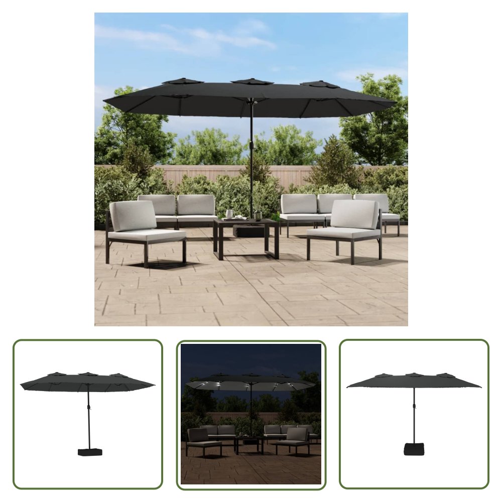 The Living Store Podwójny parasol ogrodowy z LED - antracytowy - 449x245 cm - Parasol Ogrodowy