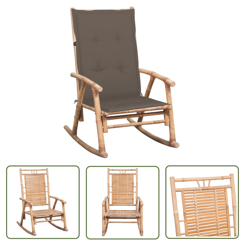 The Living Store Fotel bujany z poduszką - bambusowy - Fotel Bujany