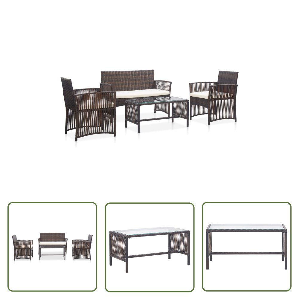 The Living Store 4-cz. zestaw wypoczynkowy do ogrodu - poduszki - rattan PE - brąz - Mebel Ogrodowy