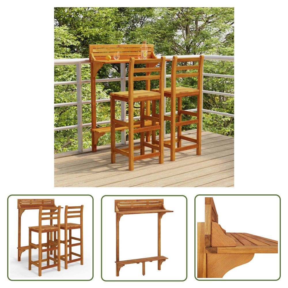 The Living Store 3-cz. zestaw mebli barowych na balkon - lite drewno akacjowe - Zestaw Barowy Na Balkon