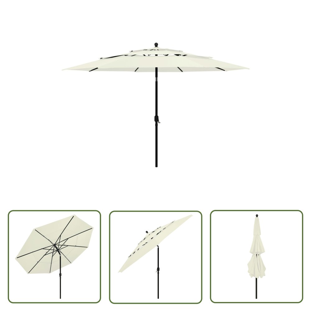 The Living Store 3-poziomowy parasol na aluminiowym słupku - piaskowy - 3 -5 m - Parasol Ogrodowy