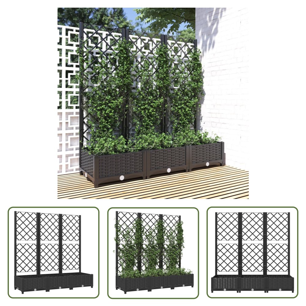 The Living Store Donica ogrodowa z kratką - czarna - 120x40x121 -5 cm - PP - Donica Ogrodowa