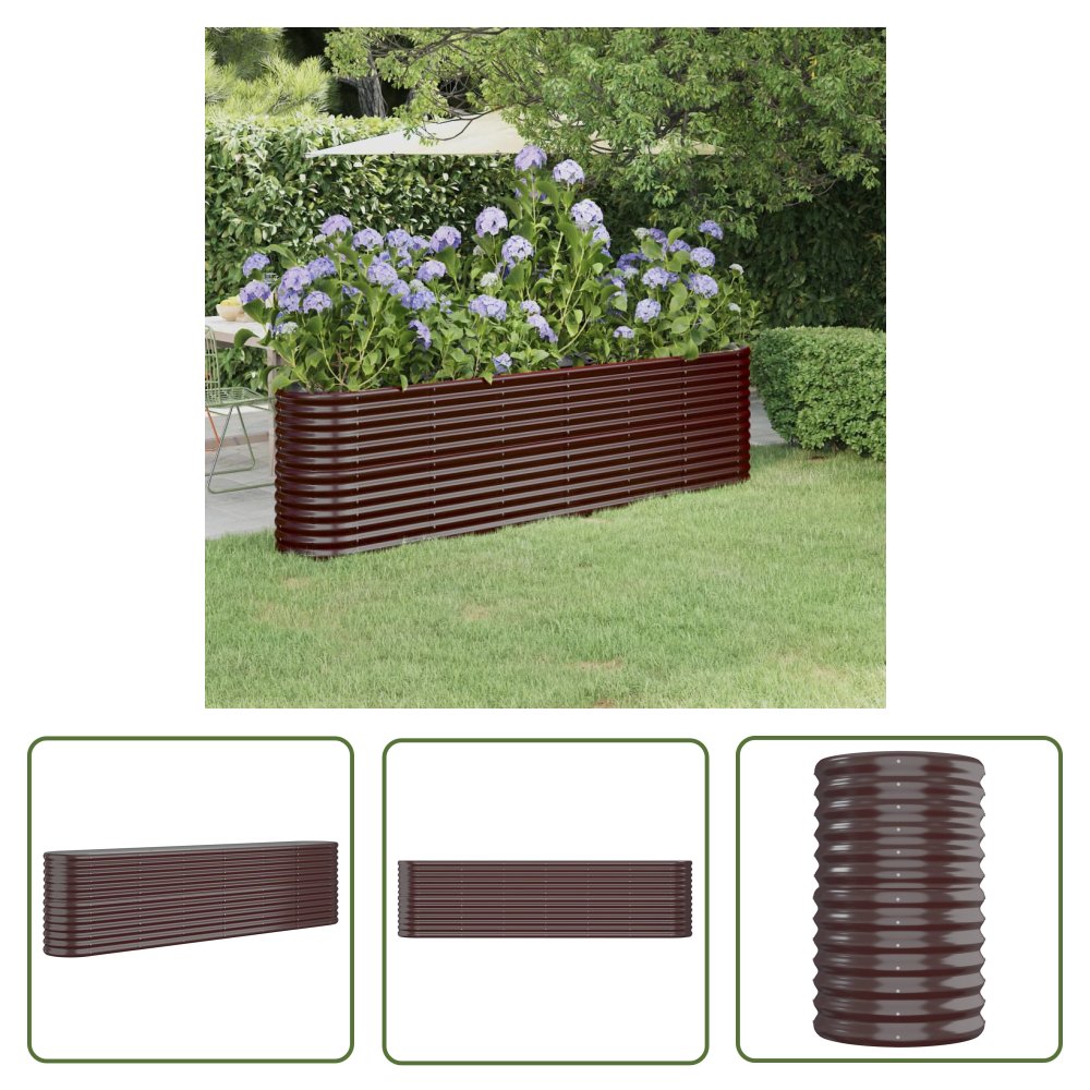 The Living Store Podwyższona donica - malowana proszkowo stal - 260x40x68 cm - brąz - Podwyższona Donica