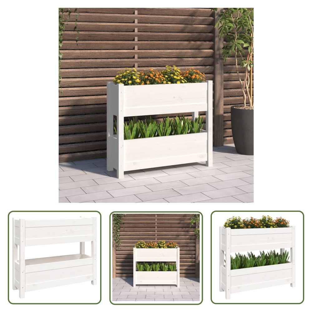 The Living Store Donica - biała - 77x25x66 cm - lite drewno sosnowe - Donica Ogrodowa