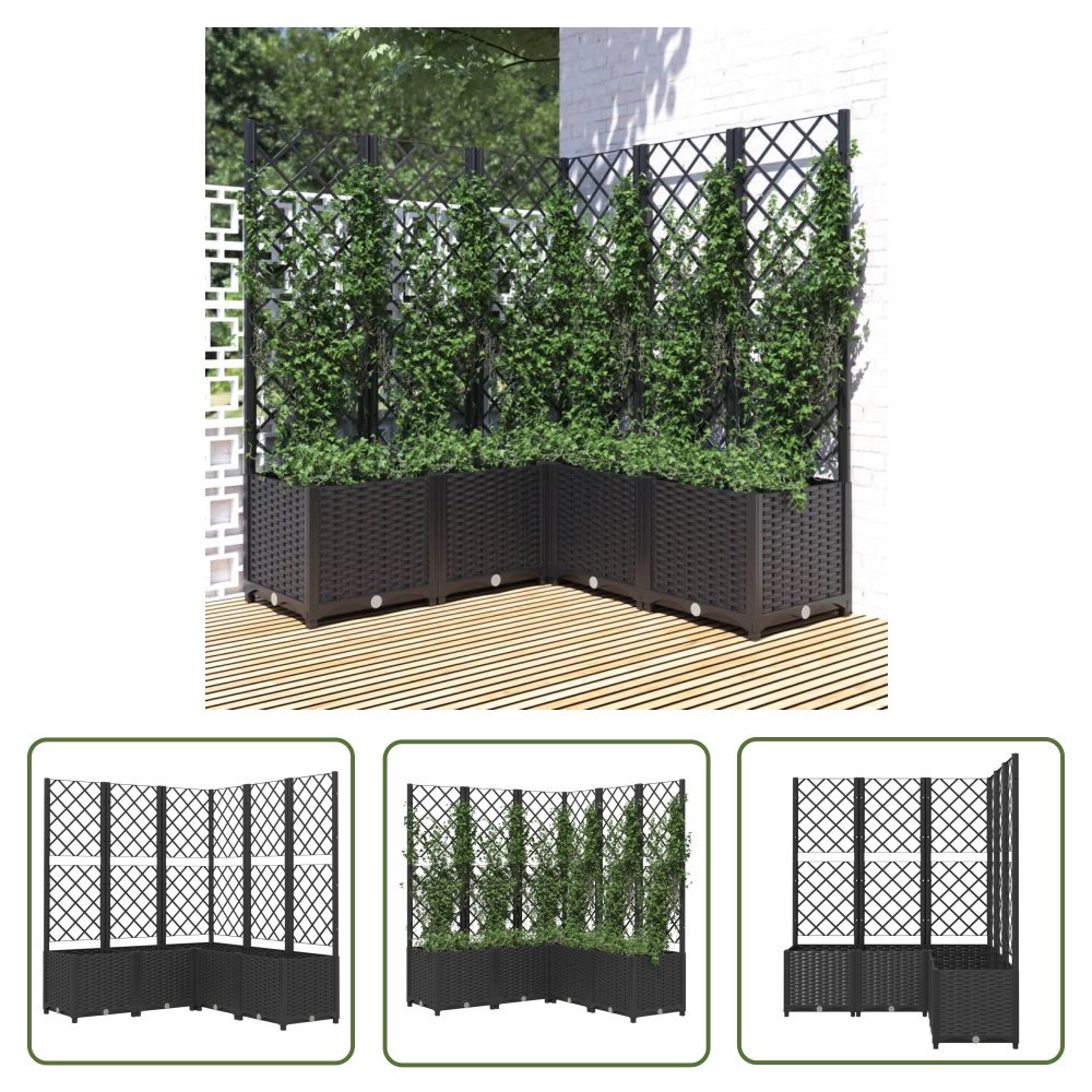 The Living Store Donica ogrodowa z kratką - czarna - 120x120x136 cm - PP - Donica Ogrodowa