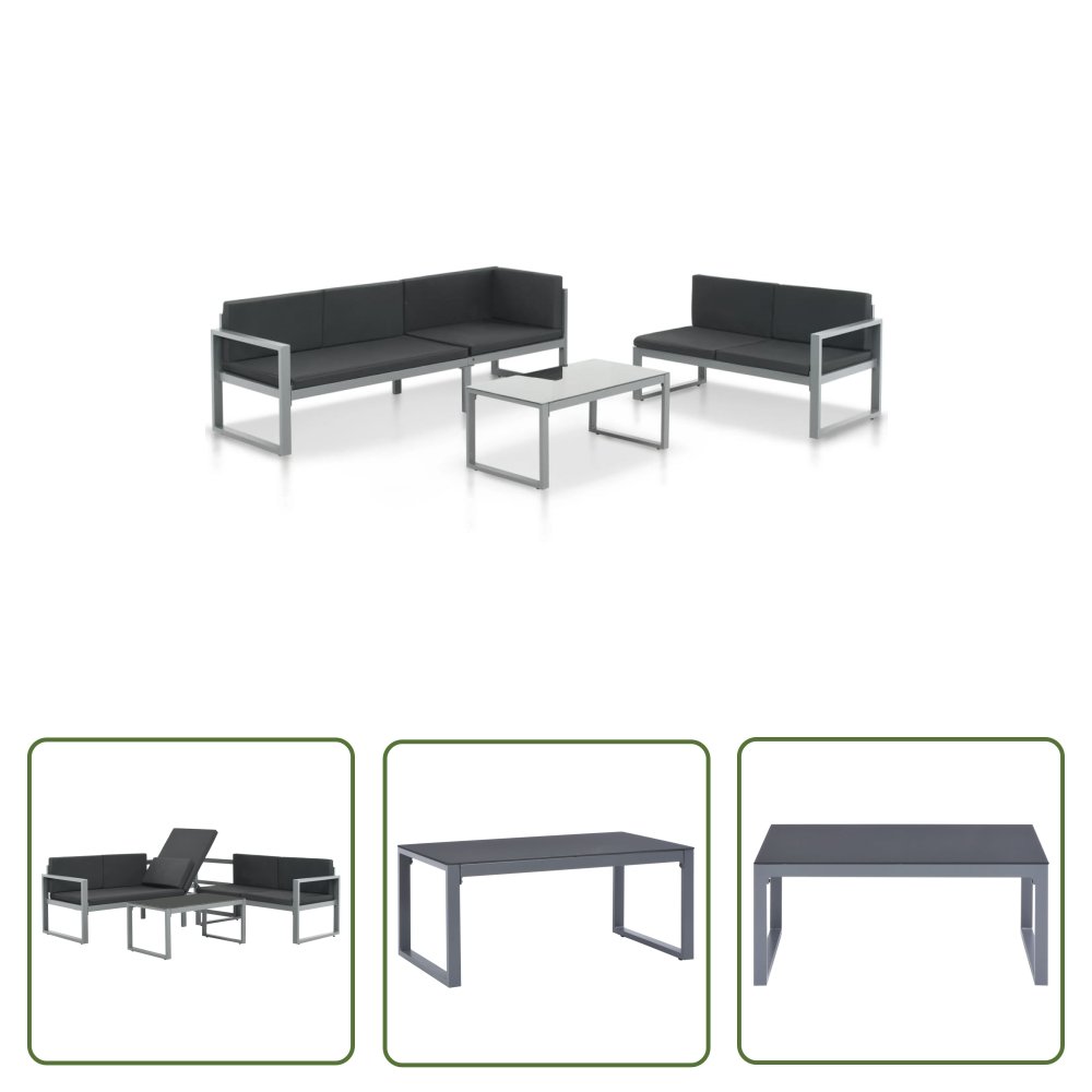 The Living Store 3-częściowy zestaw wypoczynkowy do ogrodu - aluminium - czarny - Zestaw Mebli Ogrodowych