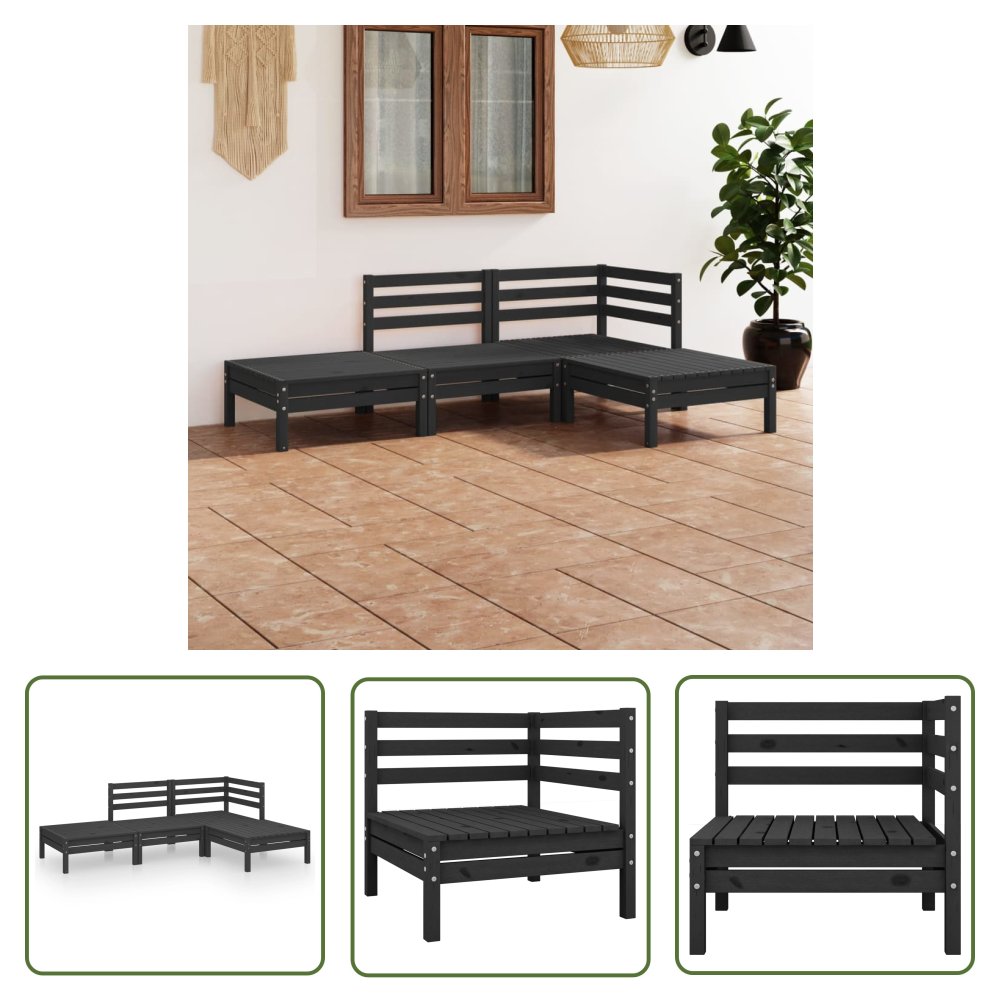 The Living Store 4-cz. zestaw wypoczynkowy do ogrodu - czarny - drewno sosnowe - Zestaw Mebli Ogrodowych