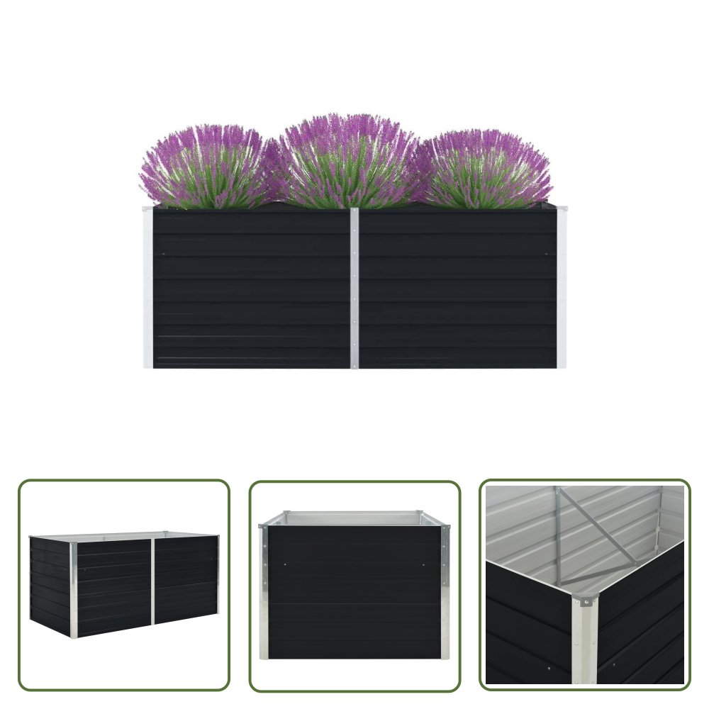The Living Store Donica do podniesionej grządki - 160x80x45 cm - stal - antracytowa - Skrzynia Do Podniesionej Grządki