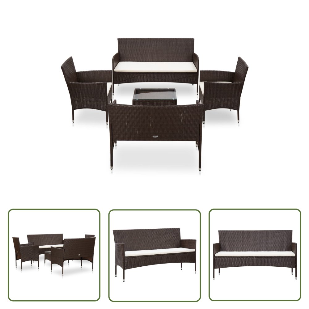 The Living Store 5-cz. zestaw wypoczynkowy do ogrodu - poduszki - rattan PE - brąz - Zestaw Wypoczynkowy