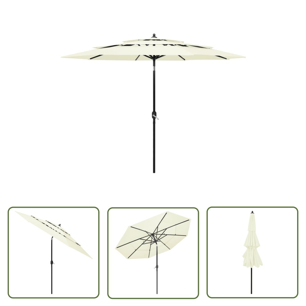 The Living Store 3-poziomowy parasol na aluminiowym słupku - piaskowy - 3 m - Parasol Ogrodowy