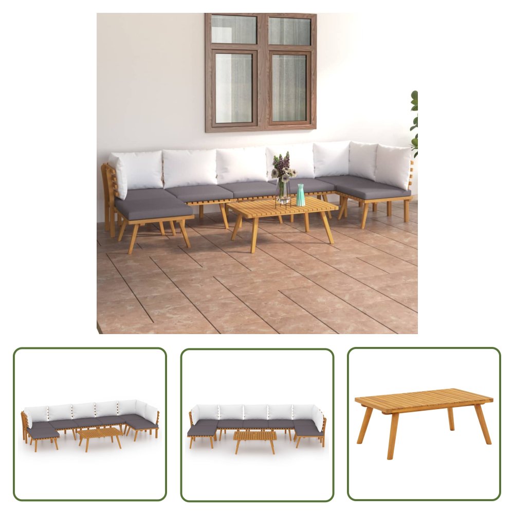 The Living Store 8-cz. zestaw wypoczynkowy do ogrodu - z poduszkami - akacjowy - Zestaw Wypoczynkowy Do Ogrodu