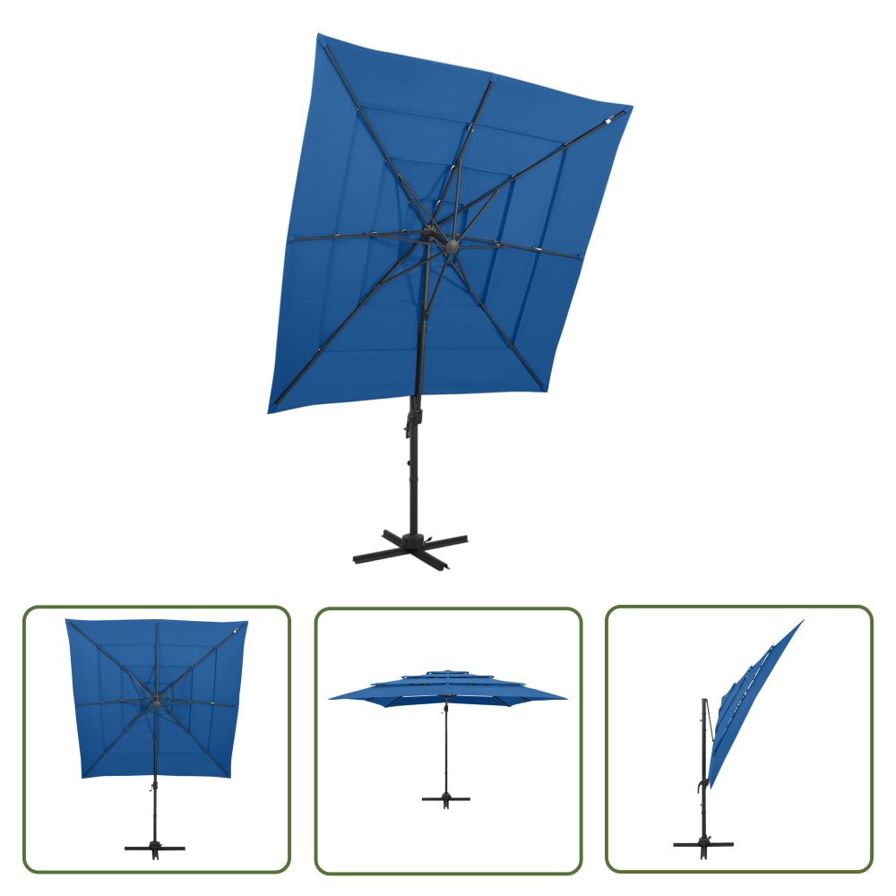 The Living Store 4-poziomowy parasol na aluminiowym słupku - niebieski 250x250 cm - Parasol Ogrodowy